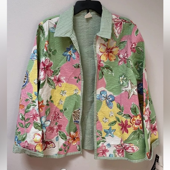 Alfred Dunner Jackets & Blazers - Alfred Dunner Women’s Jacket Blazer 16 Reversible Open Quilted Floral Checked